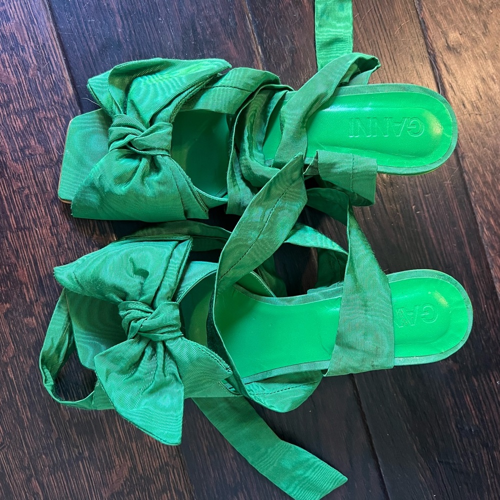 Ganni lace up ribbon kitten heels